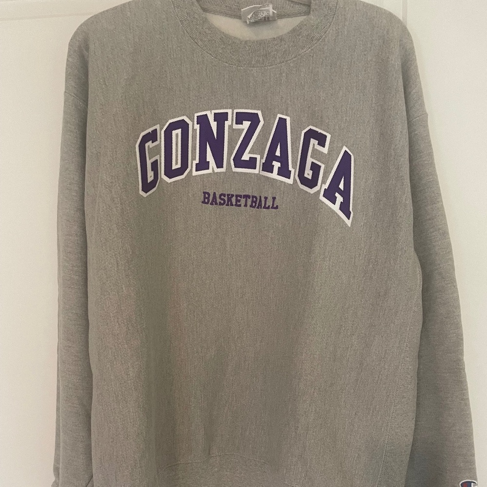 Champion Gray Gonzaga Basketball Crewneck Sweatshirt with Purple Lettering